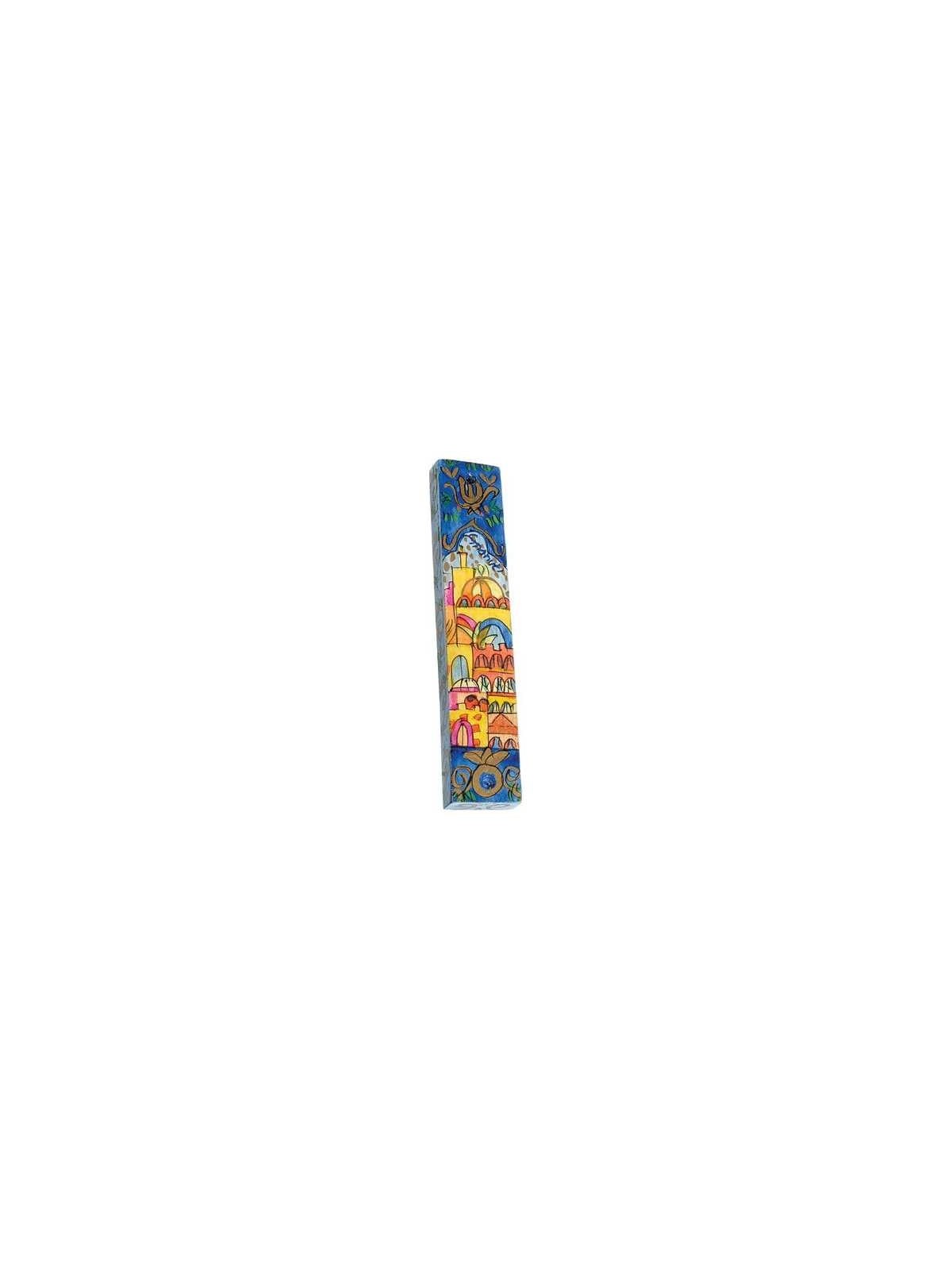 Jerusalem Blue Wood Mezuzah Case | Mezuzahs | Judaica