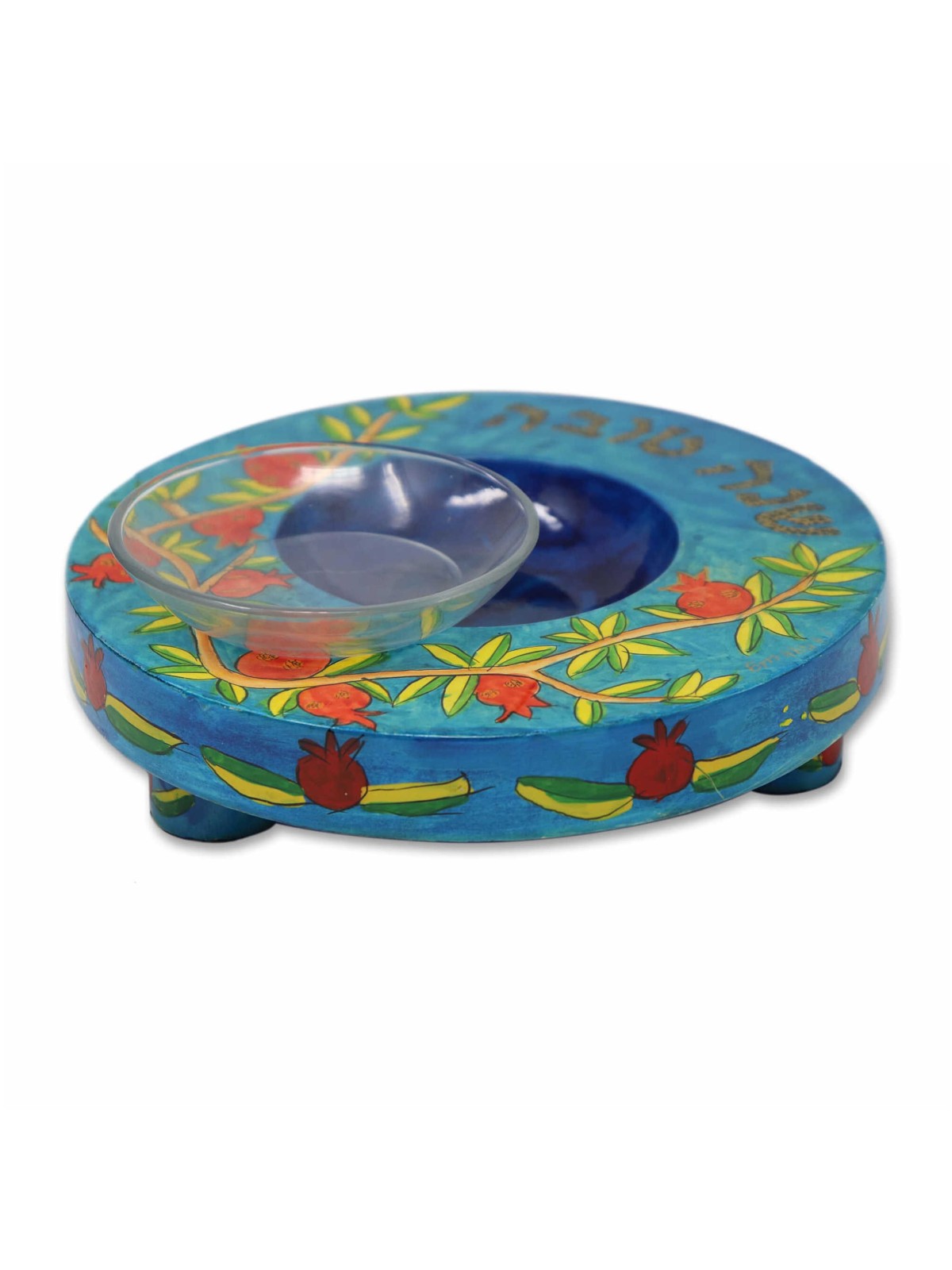 Blue Pomegranate Honey Dish By Yair Emanuel | Rosh Hashanah | Judaica