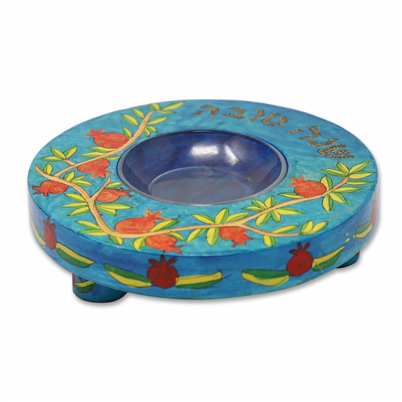 Blue Pomegranate Honey Dish By Yair Emanuel | Rosh Hashanah | Judaica