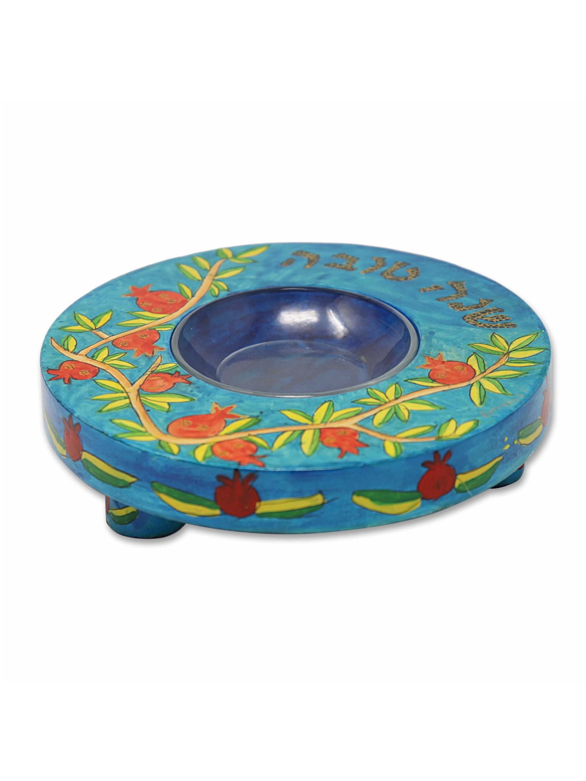 Blue Pomegranate Honey Dish By Yair Emanuel | Rosh Hashanah | Judaica