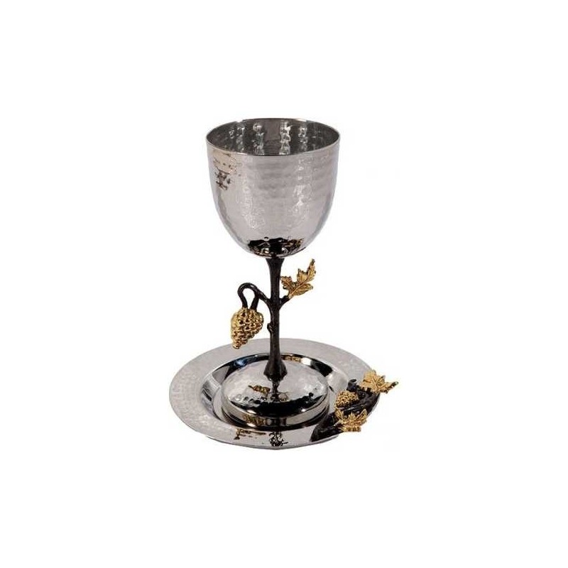 Golden Grapes Stainless Steel Kiddush Cup & Plate  | Kiddush Cups | Ju