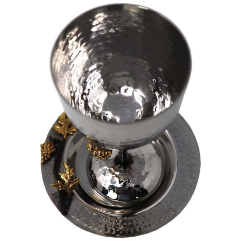 Golden Grapes Stainless Steel Kiddush Cup & Plate  | Kiddush Cups | Ju
