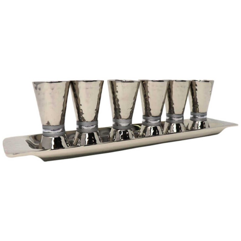 Hammered Liquor Cups with Tray | Kiddush Cups | Judaica