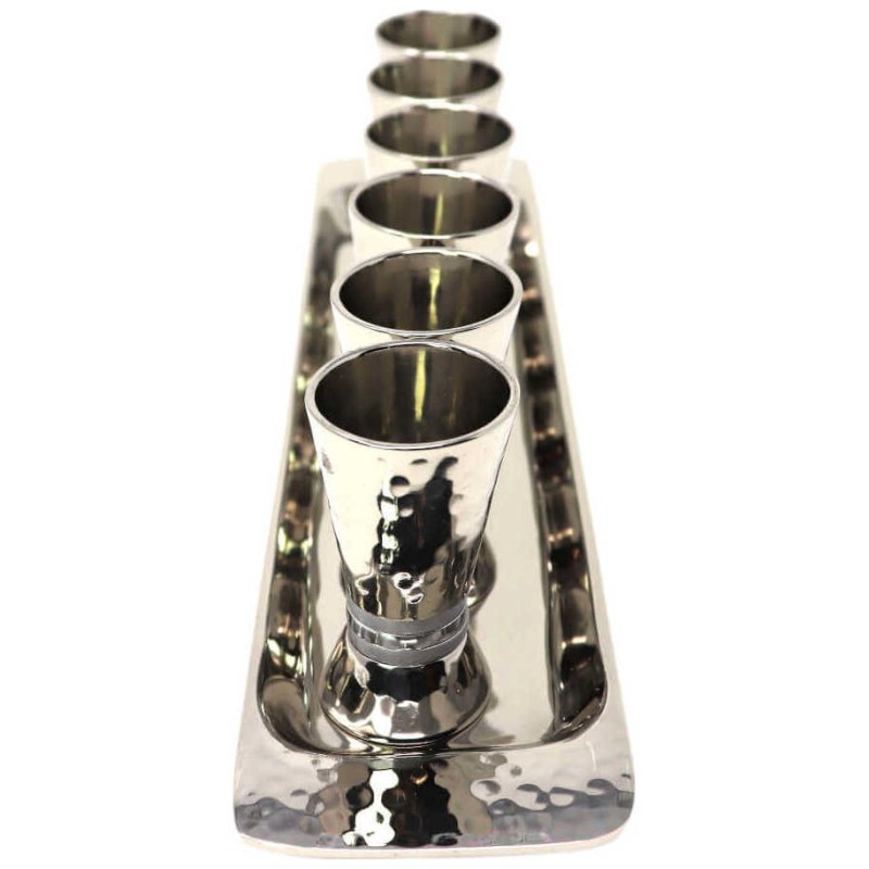 Hammered Liquor Cups with Tray | Kiddush Cups | Judaica