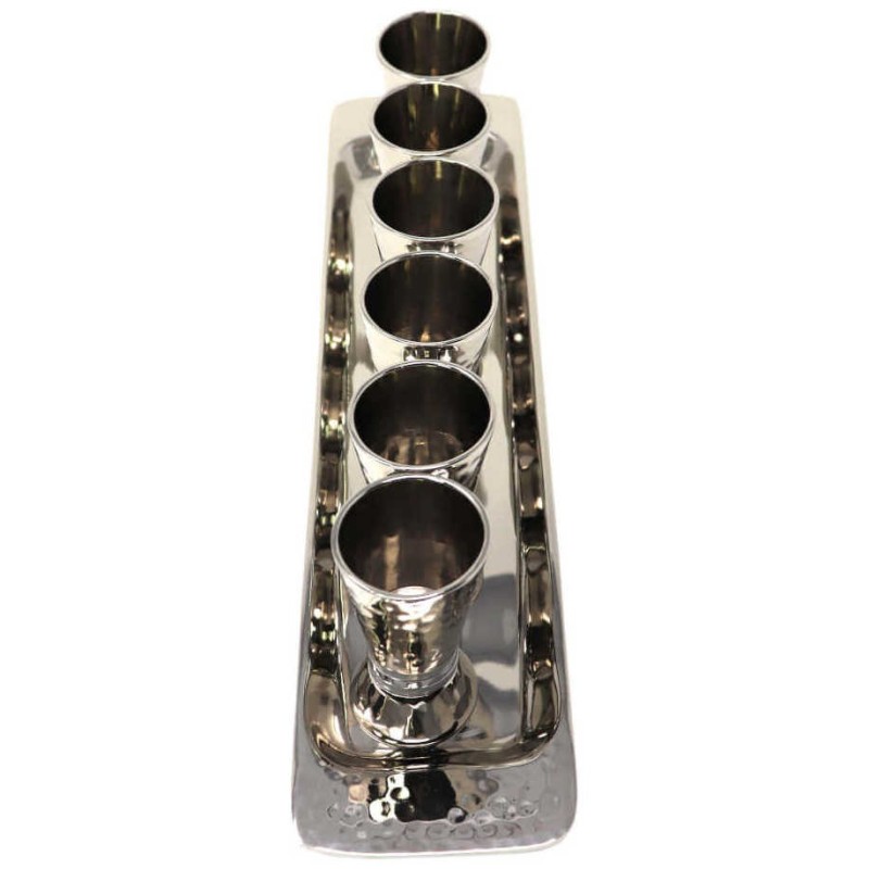 Hammered Liquor Cups with Tray | Kiddush Cups | Judaica