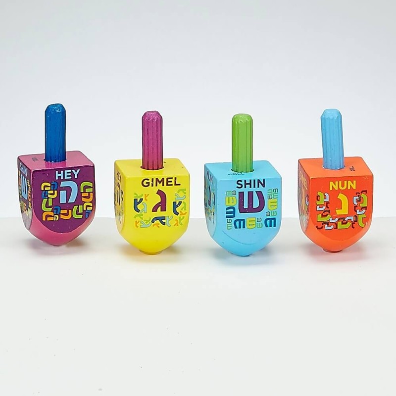 Small Painted Dreidels - Set of 4 | Hanukkah | Judaica