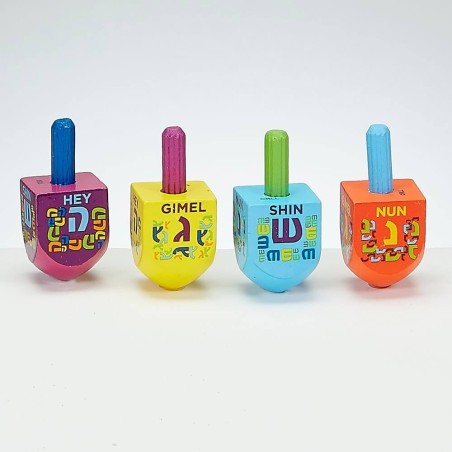 Small Painted Dreidels - Set of 4 | Hanukkah | Judaica