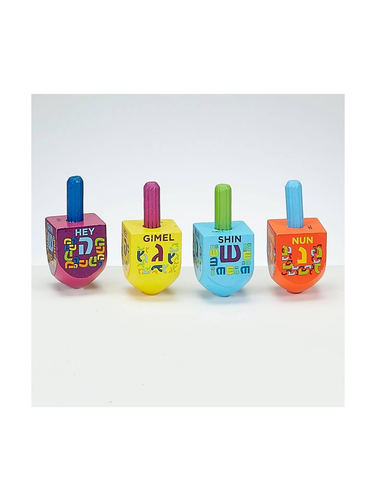 Small Painted Dreidels - Set of 4 | Hanukkah | Judaica