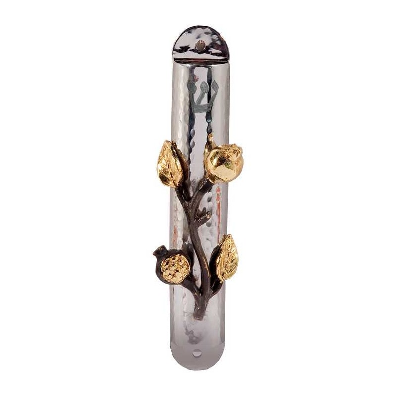 Pomegranate Stainless Steel Mezuzah Case - Large | Mezuzahs | Judaica