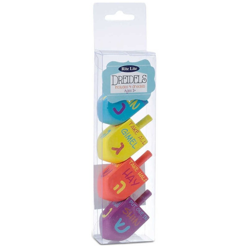 Wooden Painted Large Dreidels - Set of 4 | Hanukkah | Judaica