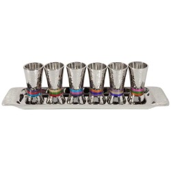 Hammered Kiddush Serving Set with Tray - Multicolo | Kiddush Cups | Ju