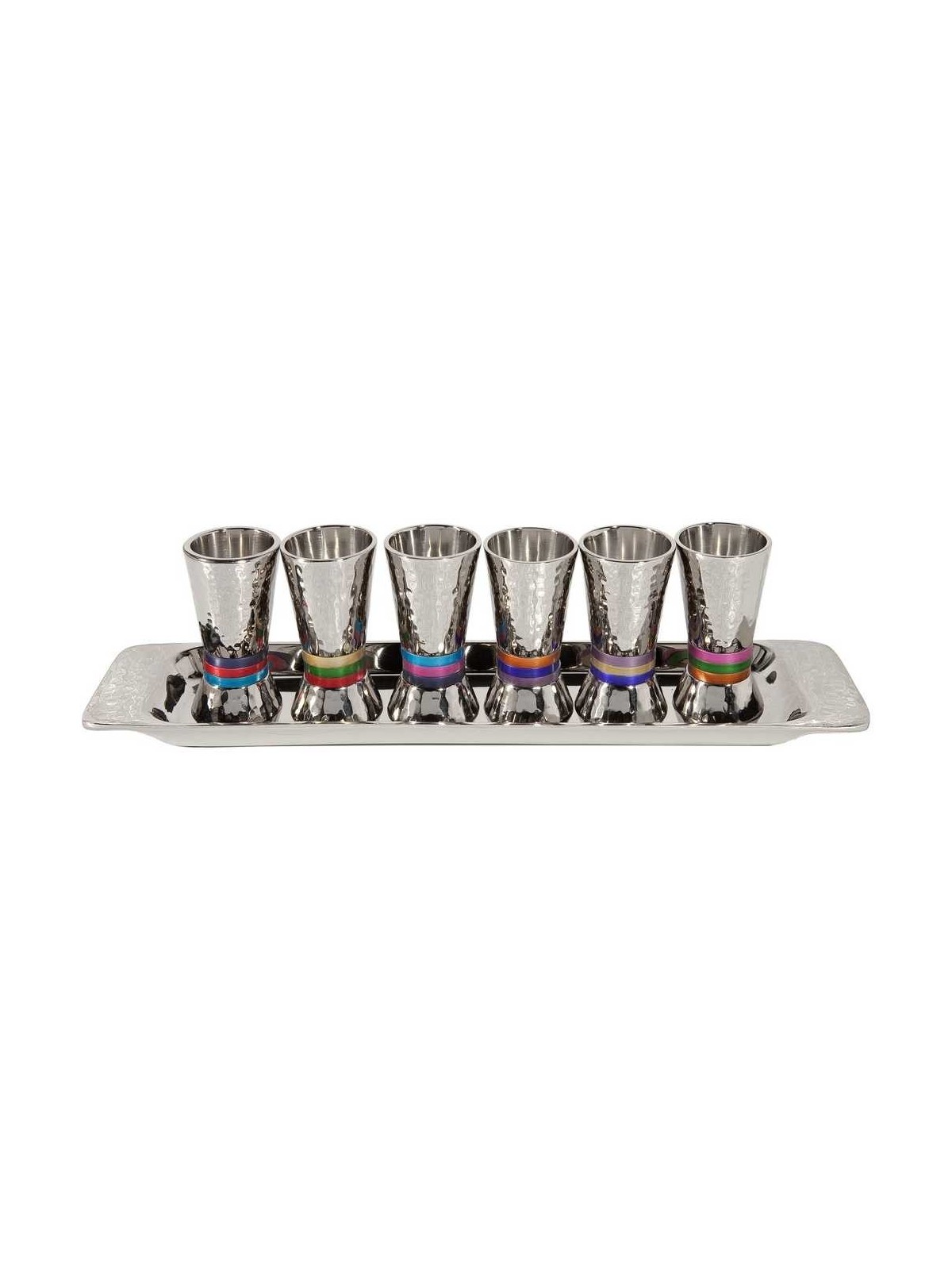 Hammered Kiddush Serving Set with Tray - Multicolo | Kiddush Cups | Ju