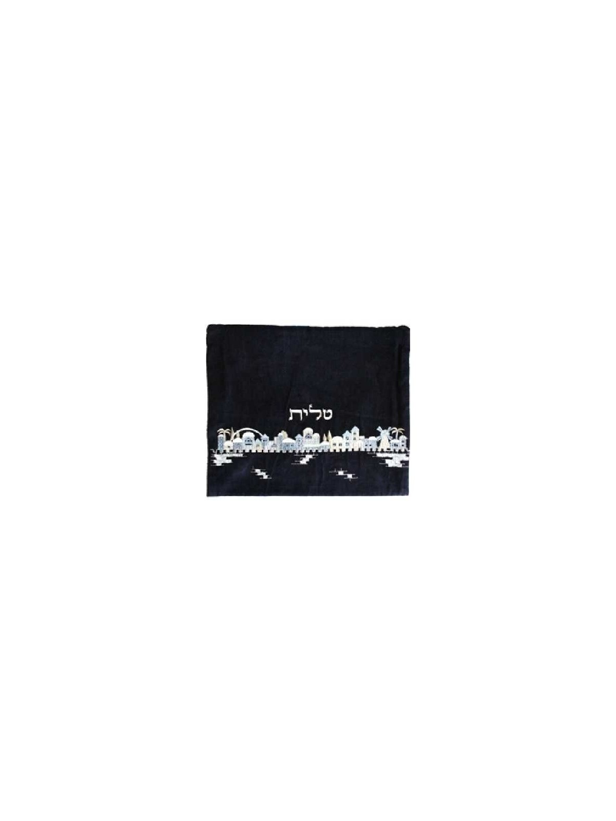 Blue Embroidered Velvet Jerusalem Skyline Tallit B | Tallit/Tallis | J
