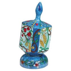 Large Wood Seven Species Dreidel | Hanukkah | Judaica