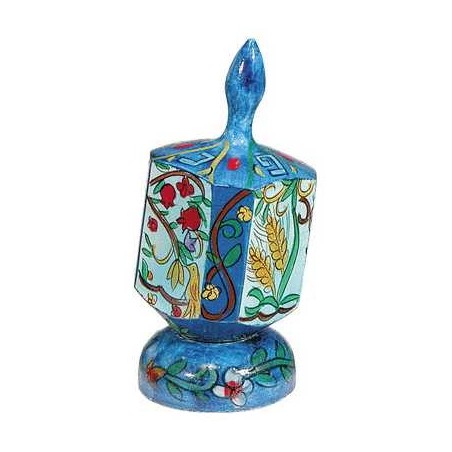 Large Wood Seven Species Dreidel | Hanukkah | Judaica