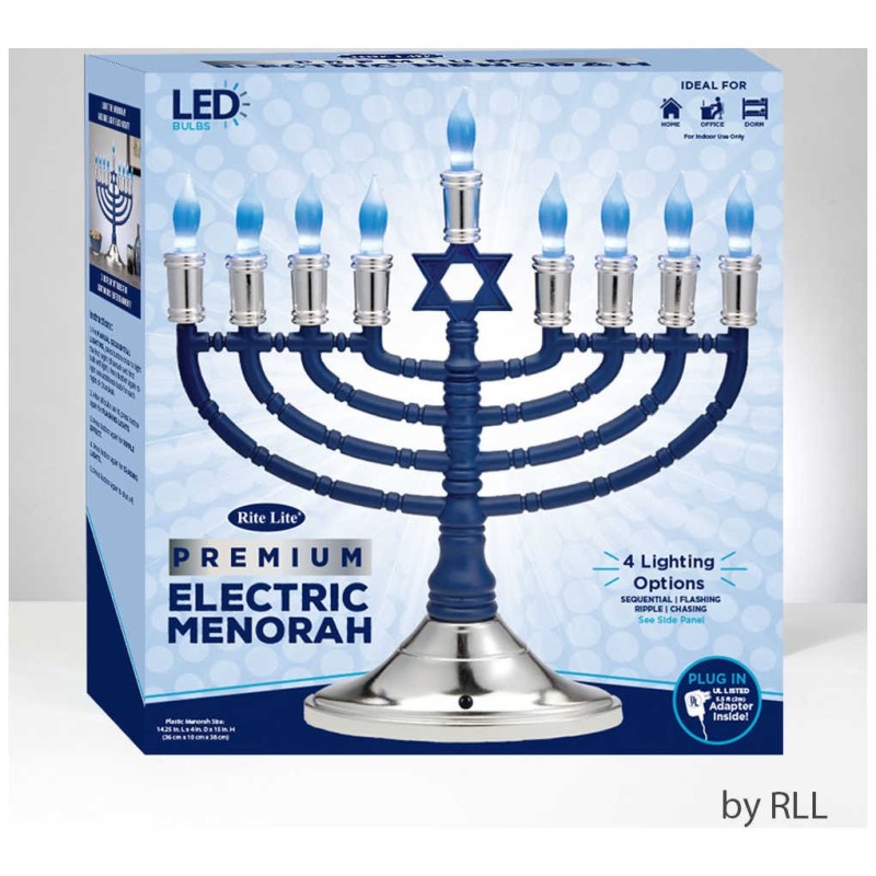 Blue & Silver Premium Electric Menorah with Two-To | Hanukkah | Judaic