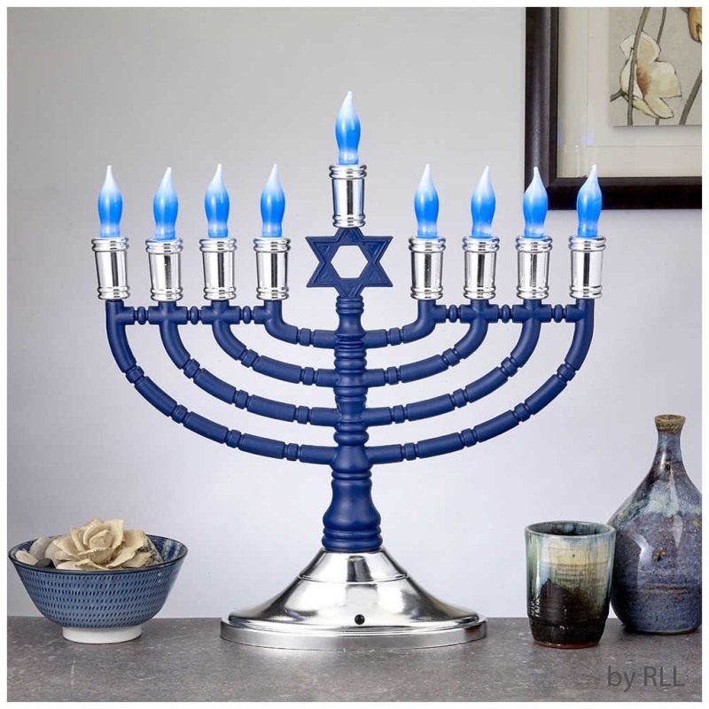 Blue & Silver Premium Electric Menorah with Two-To | Hanukkah | Judaic