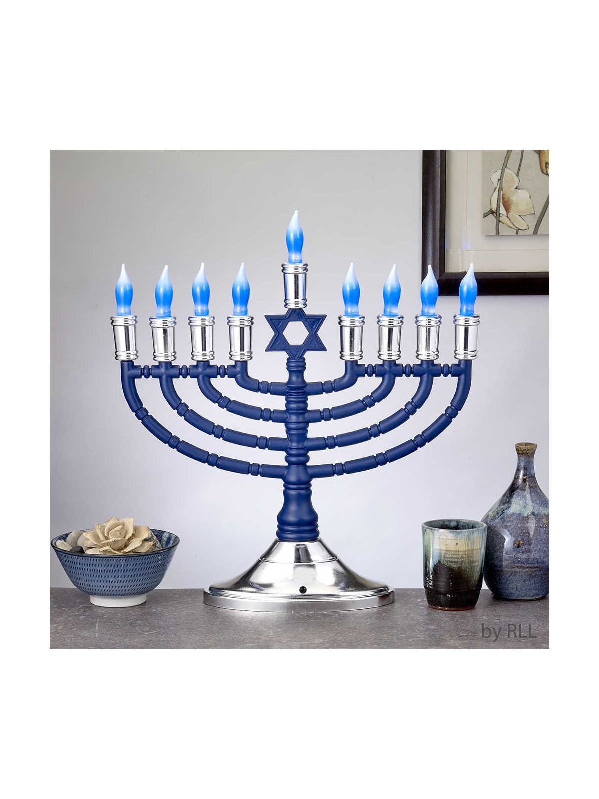 Blue & Silver Premium Electric Menorah with Two-To | Hanukkah | Judaic