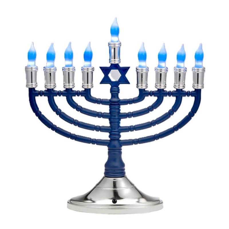 Blue & Silver Premium Electric Menorah with Two-To | Hanukkah | Judaic