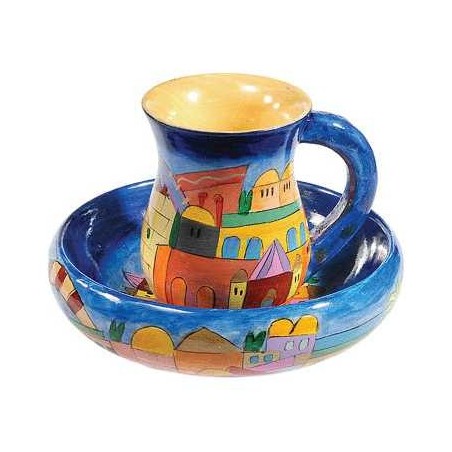 Wooden Jerusalem Mayim Achronim | Mayim Achronim Sets | Judaica