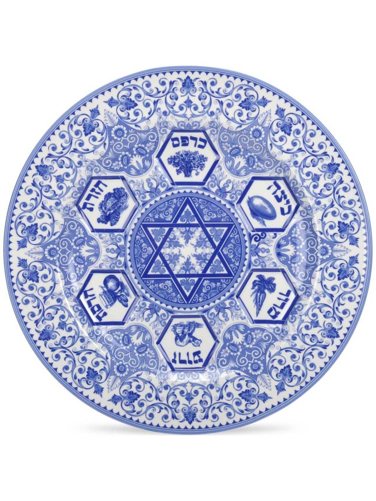 Porcelain Blue Seder Plate | Passover | Judaica