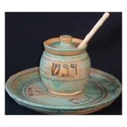 Ceramic Patina Honey Pot & Apple Dish Set By Renee | Rosh Hashanah | J
