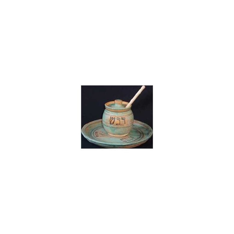 Ceramic Patina Honey Pot & Apple Dish Set By Renee | Rosh Hashanah | J