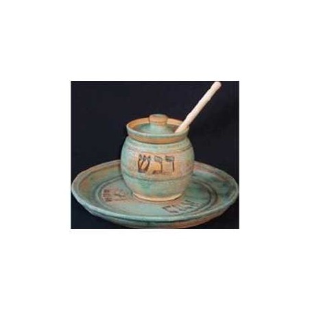 Ceramic Patina Honey Pot & Apple Dish Set By Renee | Rosh Hashanah | J