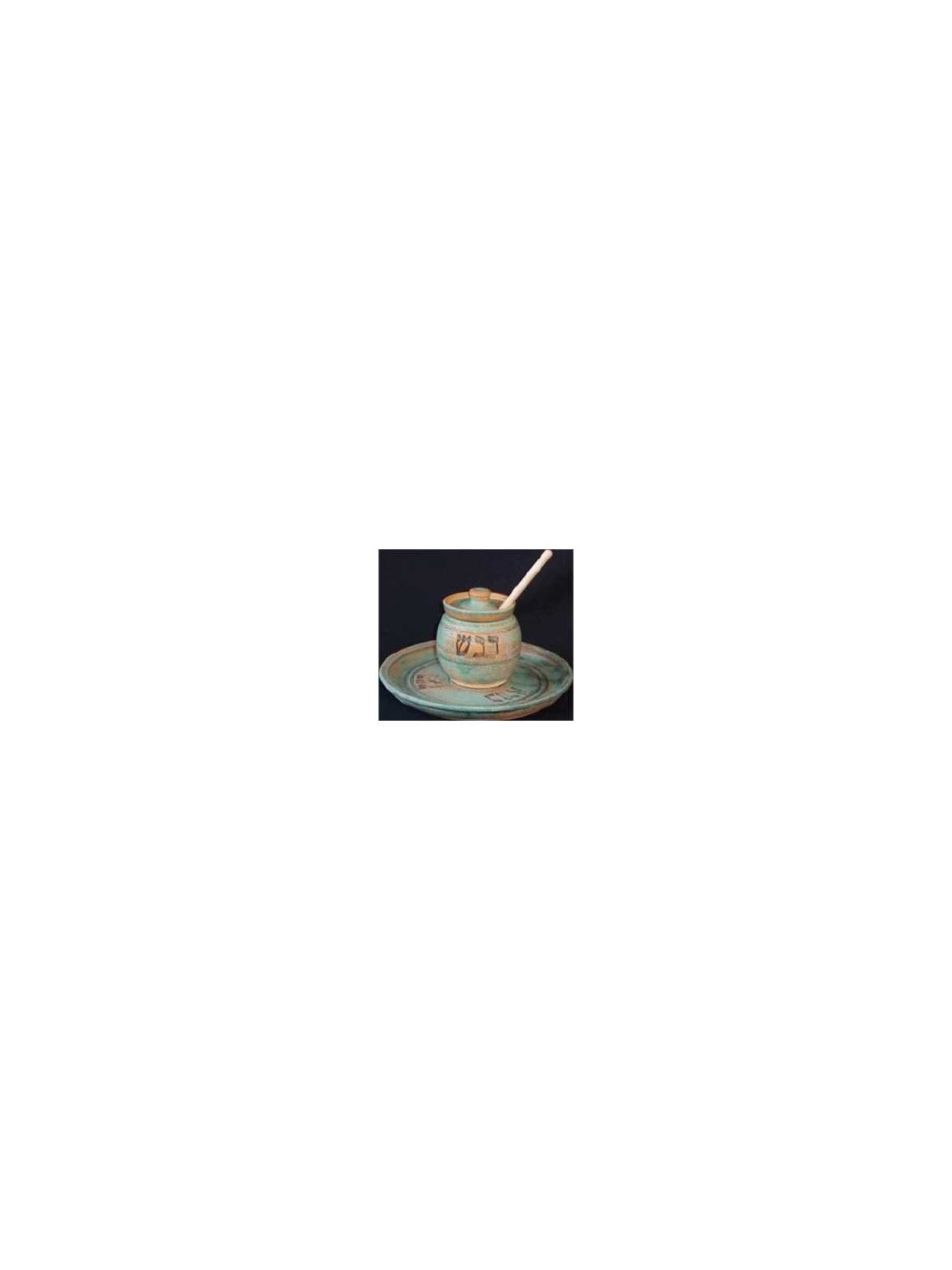 Ceramic Patina Honey Pot & Apple Dish Set By Renee | Rosh Hashanah | J