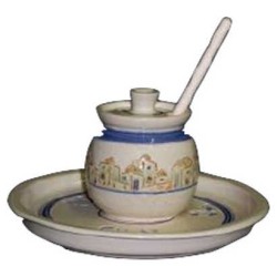 Jerusalem Ceramic Honey Pot & Apple Dish Set By Re | Rosh Hashanah | J