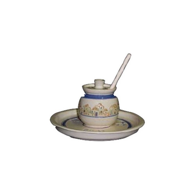 Jerusalem Ceramic Honey Pot & Apple Dish Set By Re | Rosh Hashanah | J