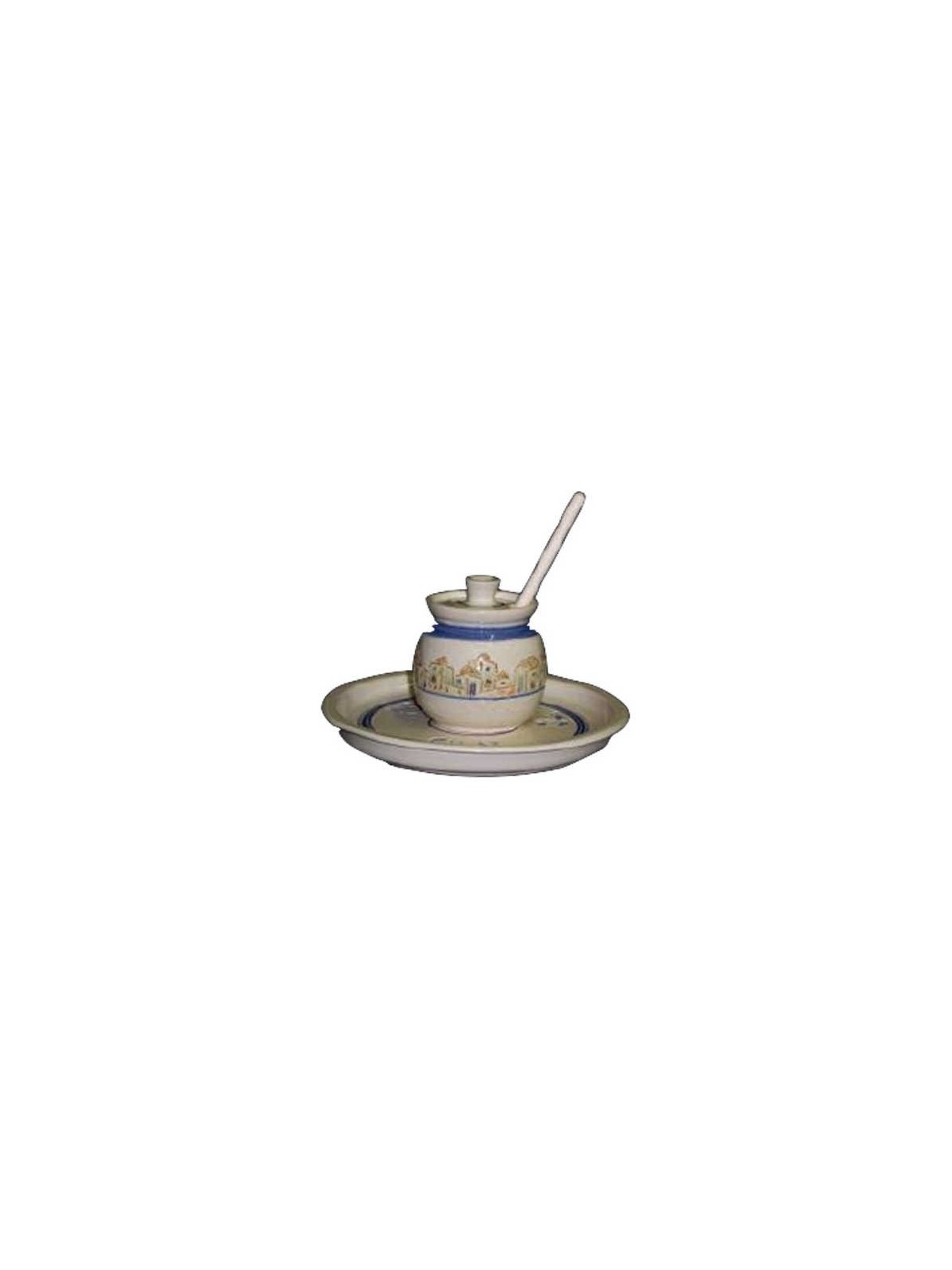 Jerusalem Ceramic Honey Pot & Apple Dish Set By Re | Rosh Hashanah | J