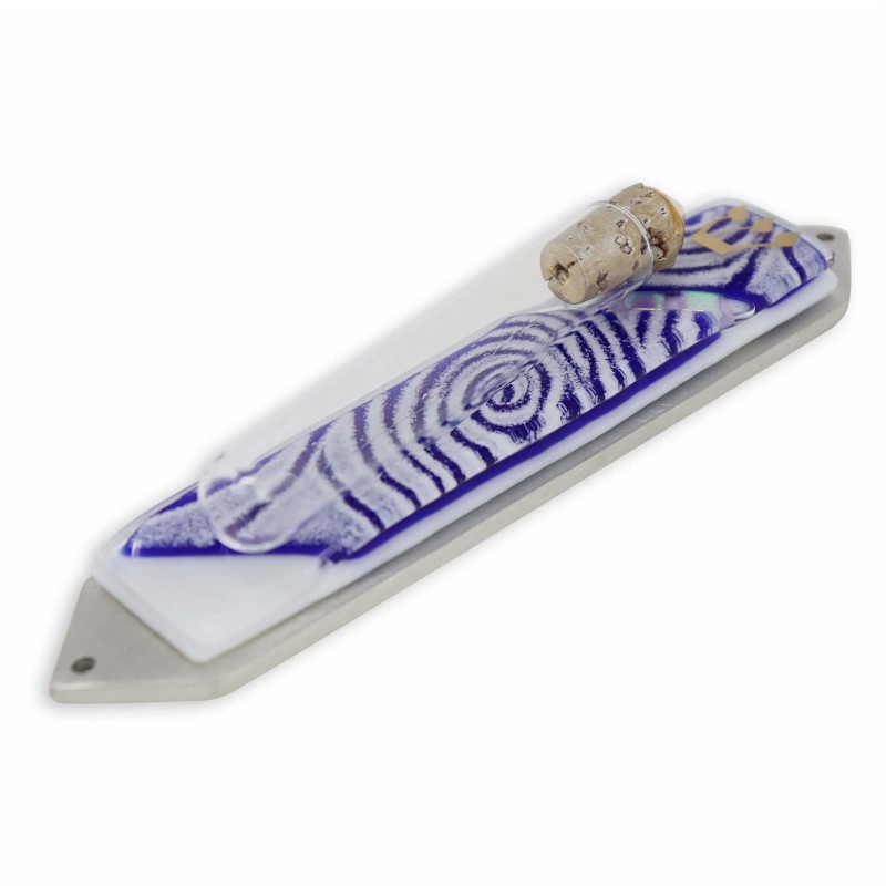 Vortex Blue Wedding Glass Keepsake Mezuzah Case | Wedding | Judaica
