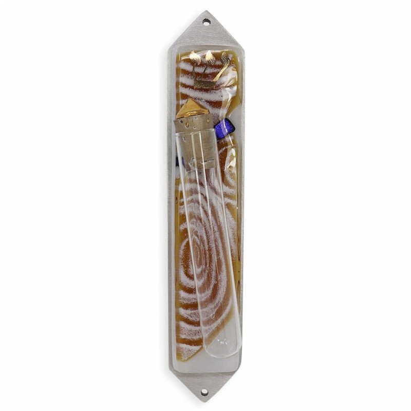 Vortex Amber Wedding Glass Keepsake Mezuzah Case | Wedding | Judaica
