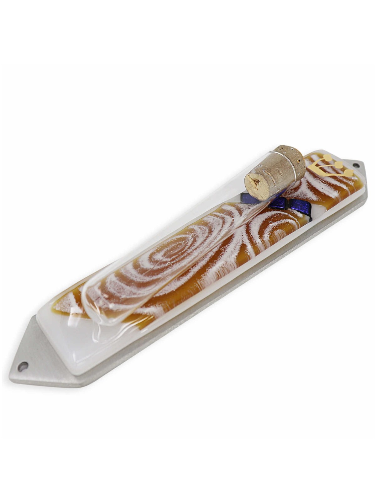 Vortex Amber Wedding Glass Keepsake Mezuzah Case | Wedding | Judaica