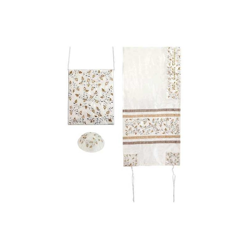 Gold Raw Silk Delicate Embroidered Pomegranate Tal | Tallit/Tallis | J