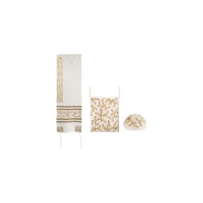 Gold Raw Silk Delicate Embroidered Pomegranate Tal | Tallit/Tallis | J