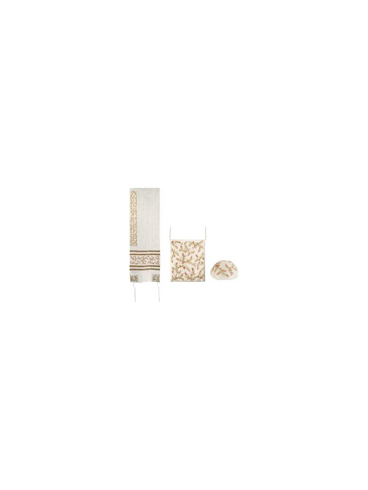 Gold Raw Silk Delicate Embroidered Pomegranate Tal | Tallit/Tallis | J