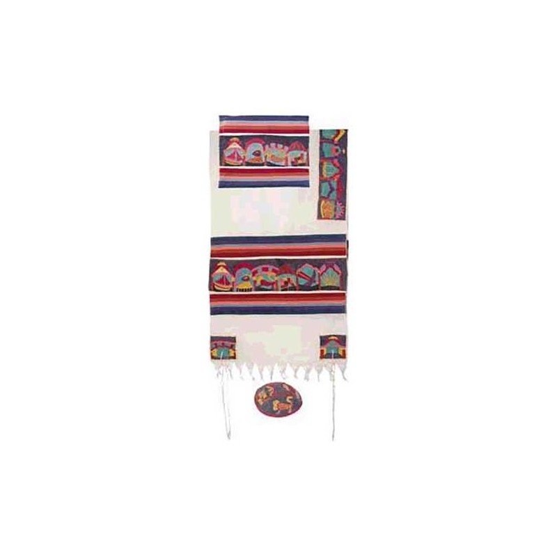 Multi-Color Cotton Hand Embroidered Twelve Tribes  | Tallit/Tallis | J