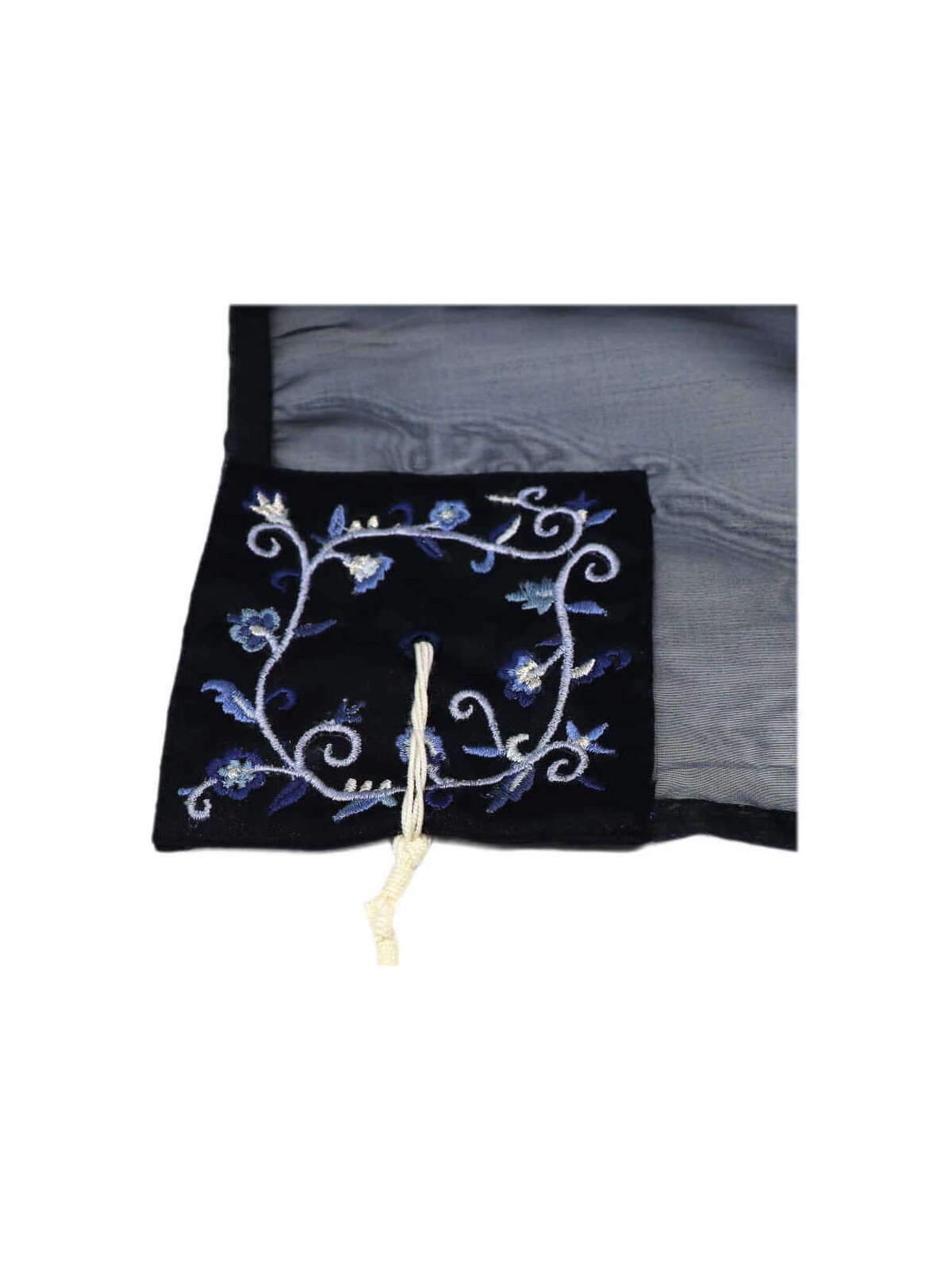 Navy Blue Organza Striped Floral Tallit Set By Yai | Tallit/Tallis | J
