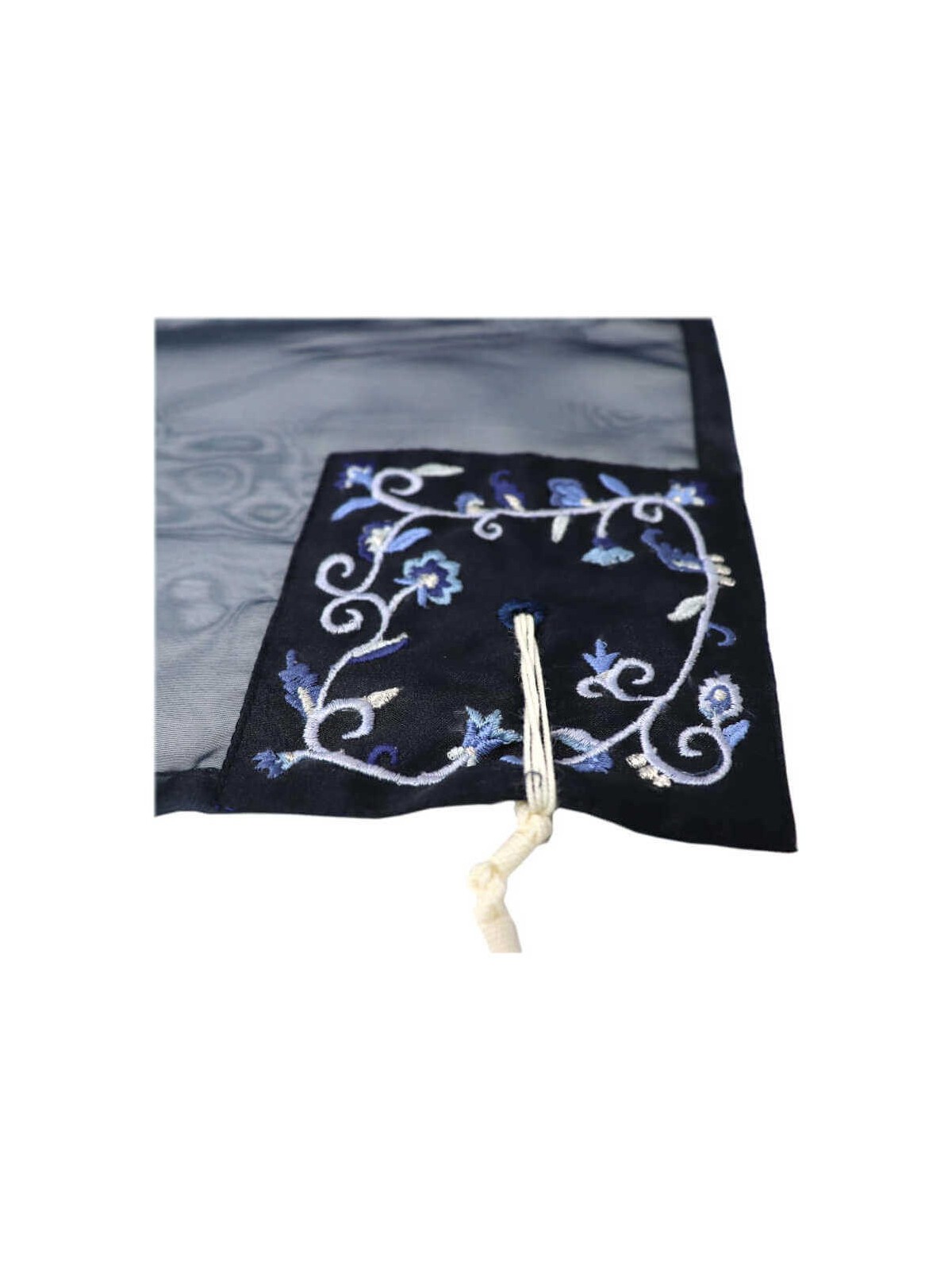 Navy Blue Organza Striped Floral Tallit Set By Yai | Tallit/Tallis | J