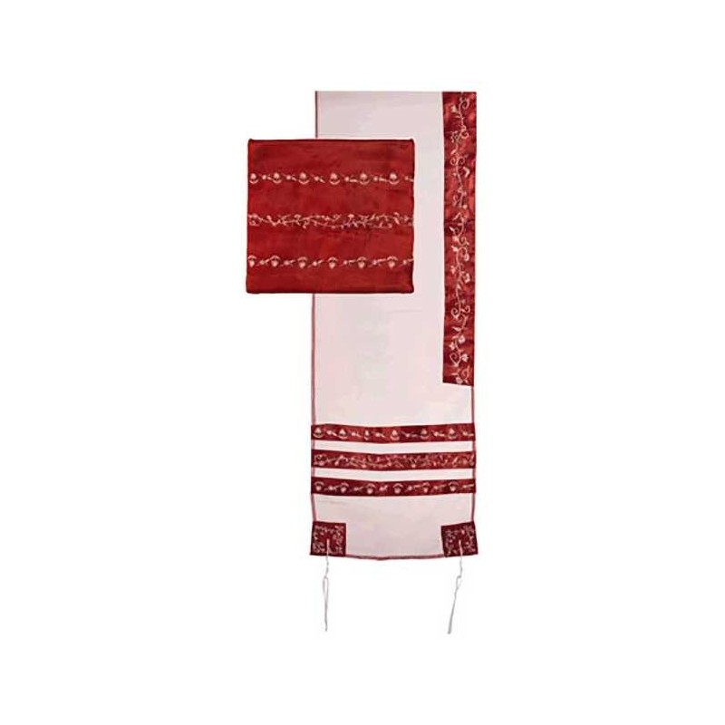 Red Organza Striped Floral Tallit Set By Yair Eman | Tallit/Tallis | J
