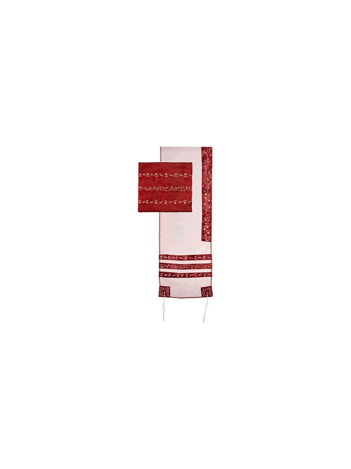 Red Organza Striped Floral Tallit Set By Yair Eman | Tallit/Tallis | J