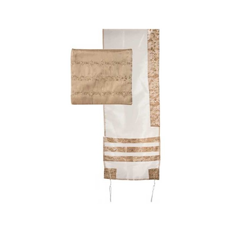 Red Organza Striped Floral Tallit Set By Yair Eman | Tallit/Tallis | J