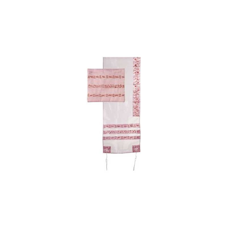 Red Organza Striped Floral Tallit Set By Yair Eman | Tallit/Tallis | J