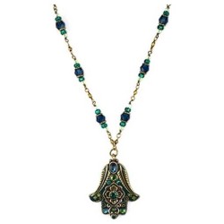 Teal Hamsa with Beaded Chain Necklace | Jewelry | Judaica