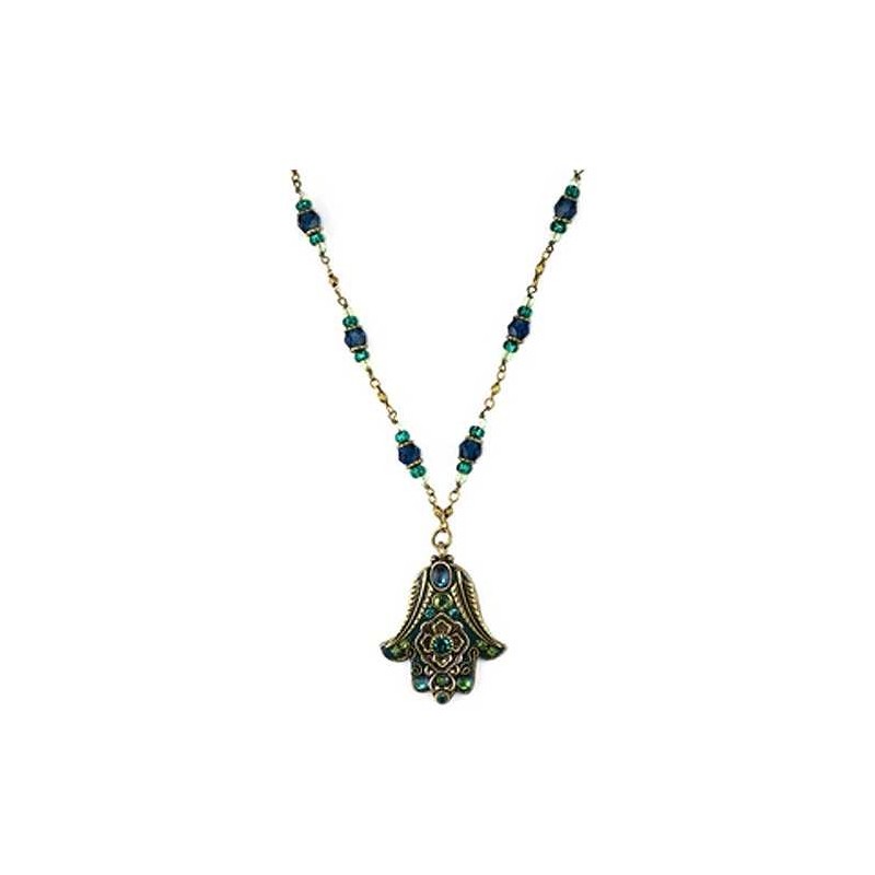 Teal Hamsa with Beaded Chain Necklace | Jewelry | Judaica