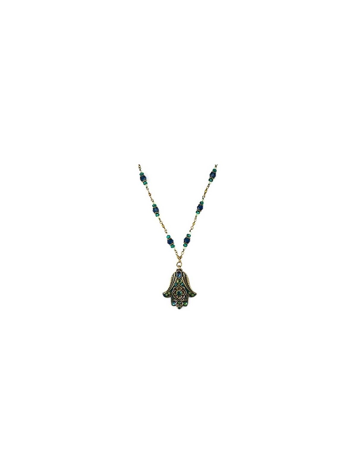 Teal Hamsa with Beaded Chain Necklace | Jewelry | Judaica