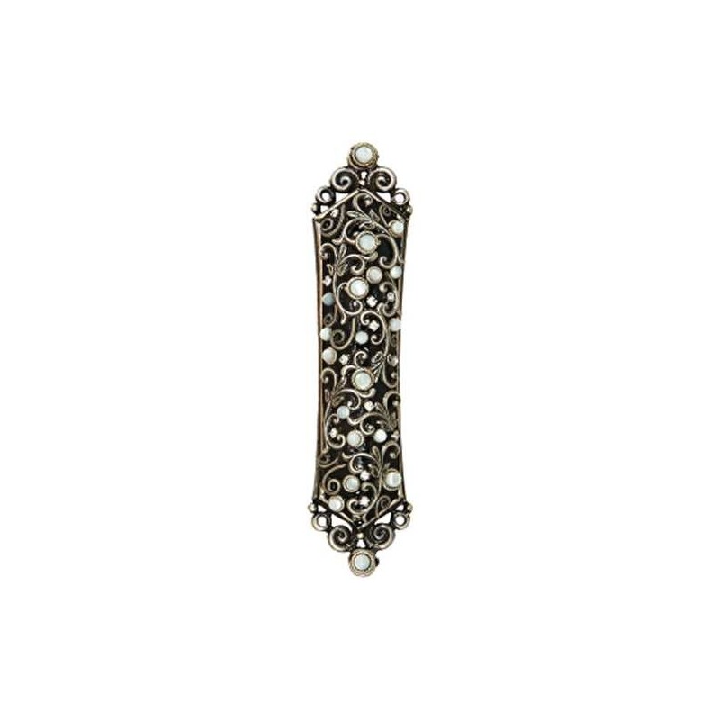 Black with Mother of Pearl Flowers Mezuzah Case | Artists and Designer