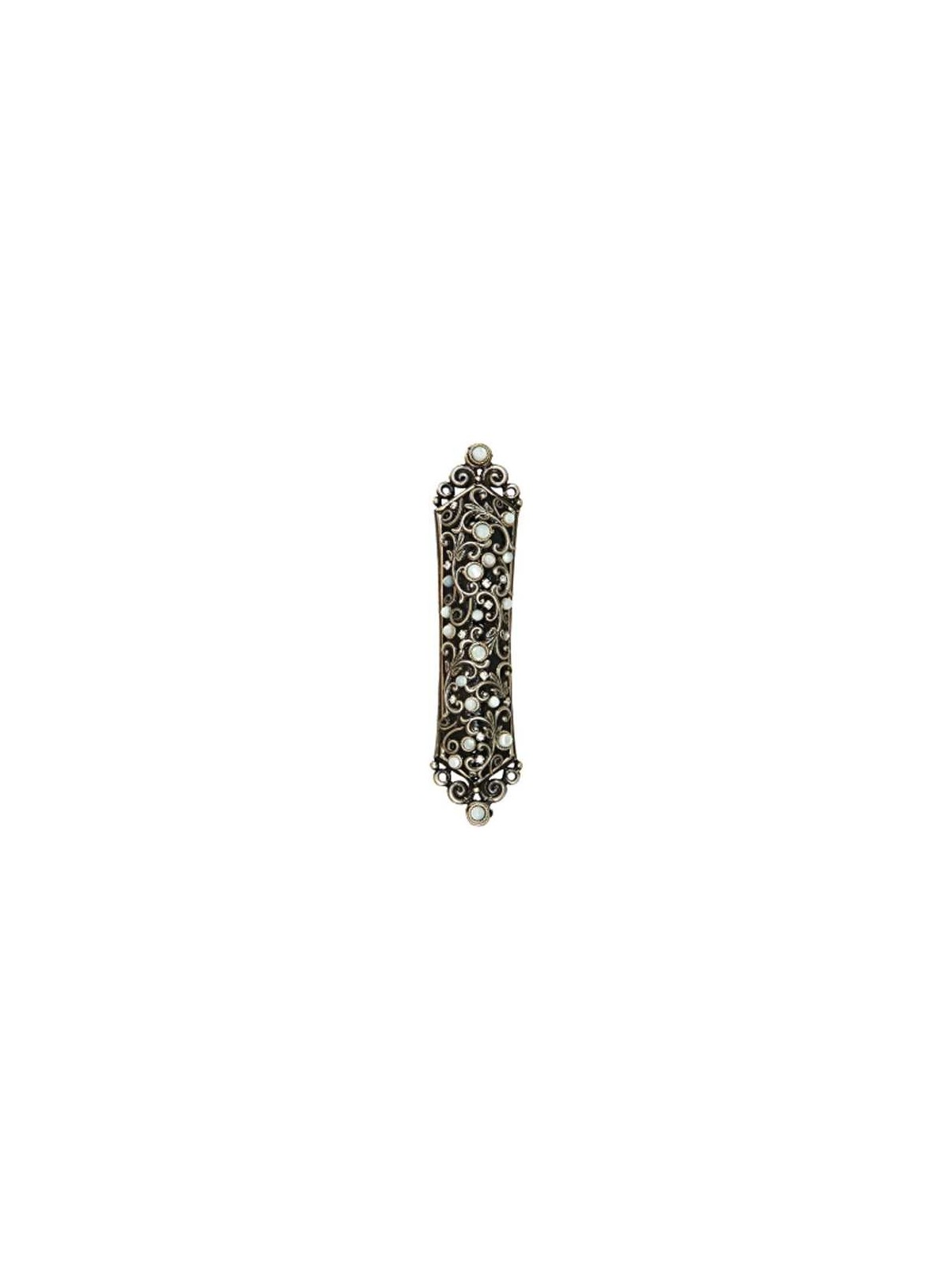 Black with Mother of Pearl Flowers Mezuzah Case | Artists and Designer